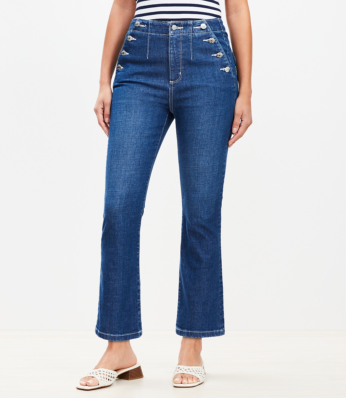 Curvy High Rise Sailor Kick Crop Jeans in Classic Mid Wash
