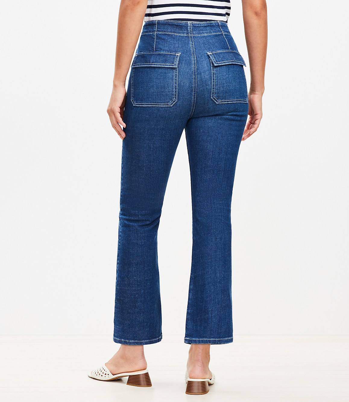 Curvy High Rise Sailor Kick Crop Jeans in Classic Mid Wash