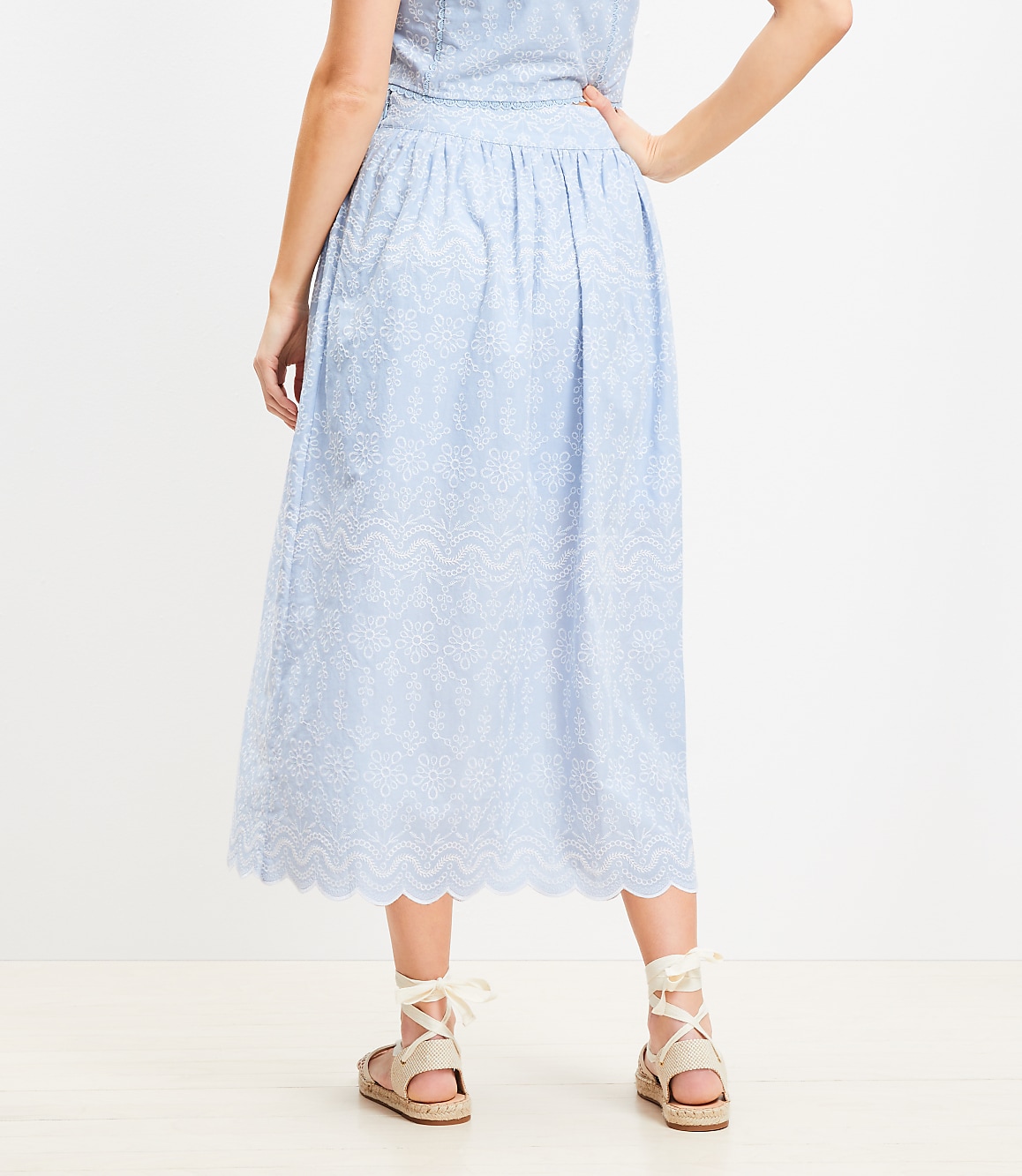 Floral Embroidered Scalloped Maxi Skirt