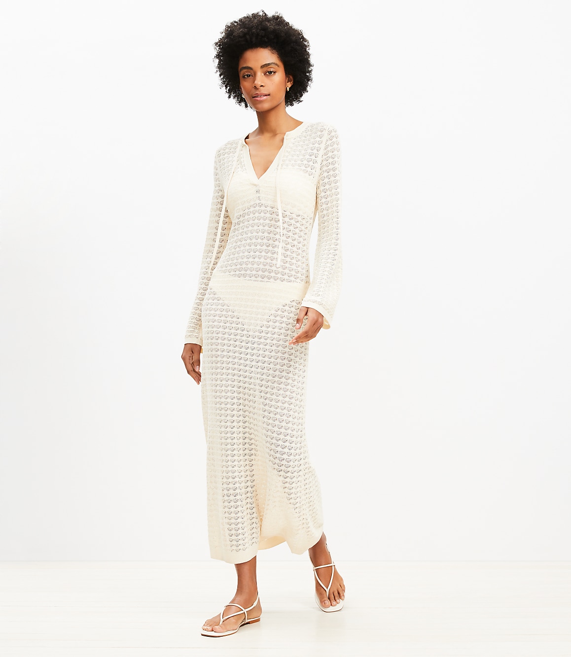 LOFT Beach Pointelle Tie Neck Maxi Swimsuit Coverup