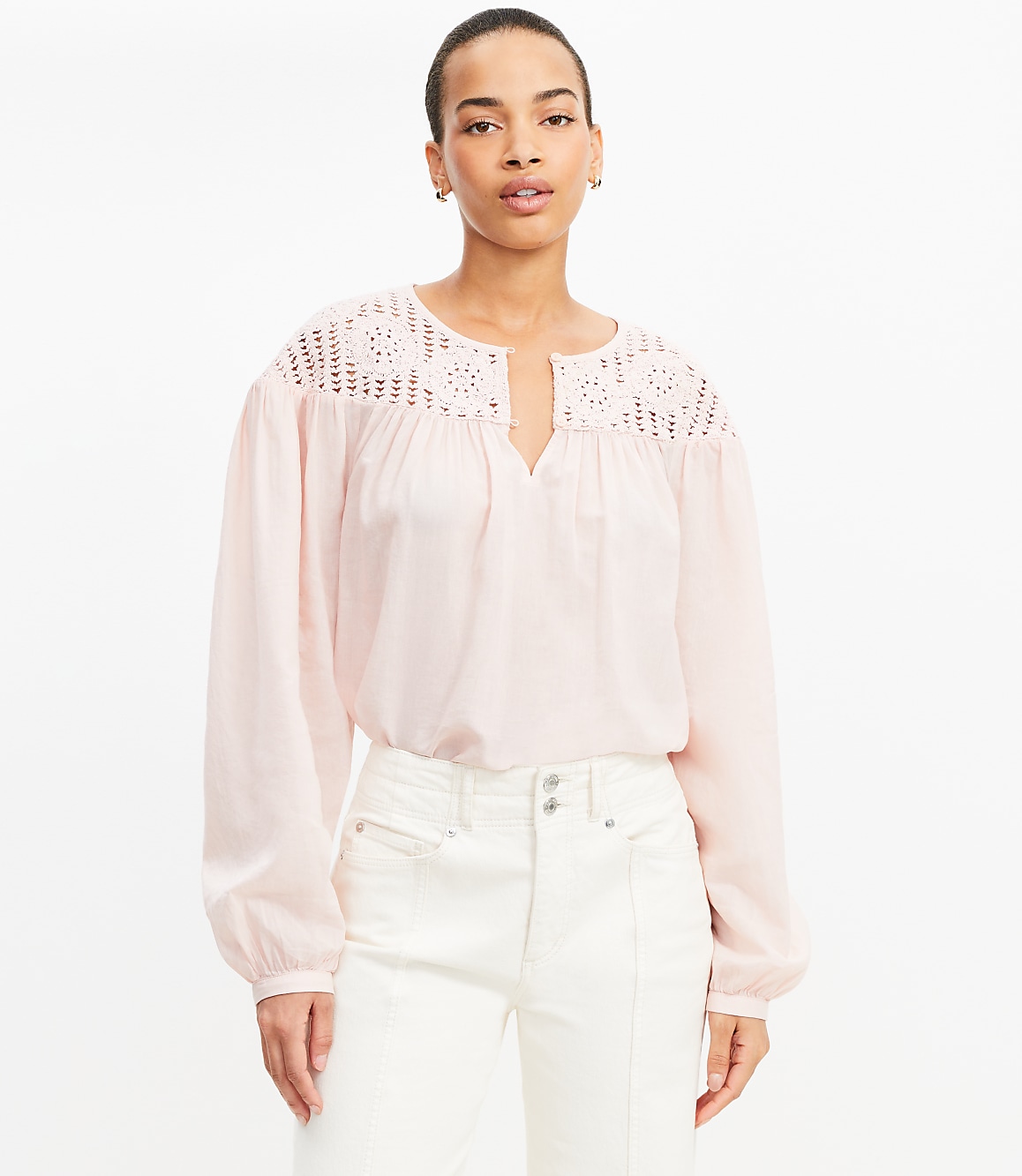 Floral Crochet Yoke Blouse