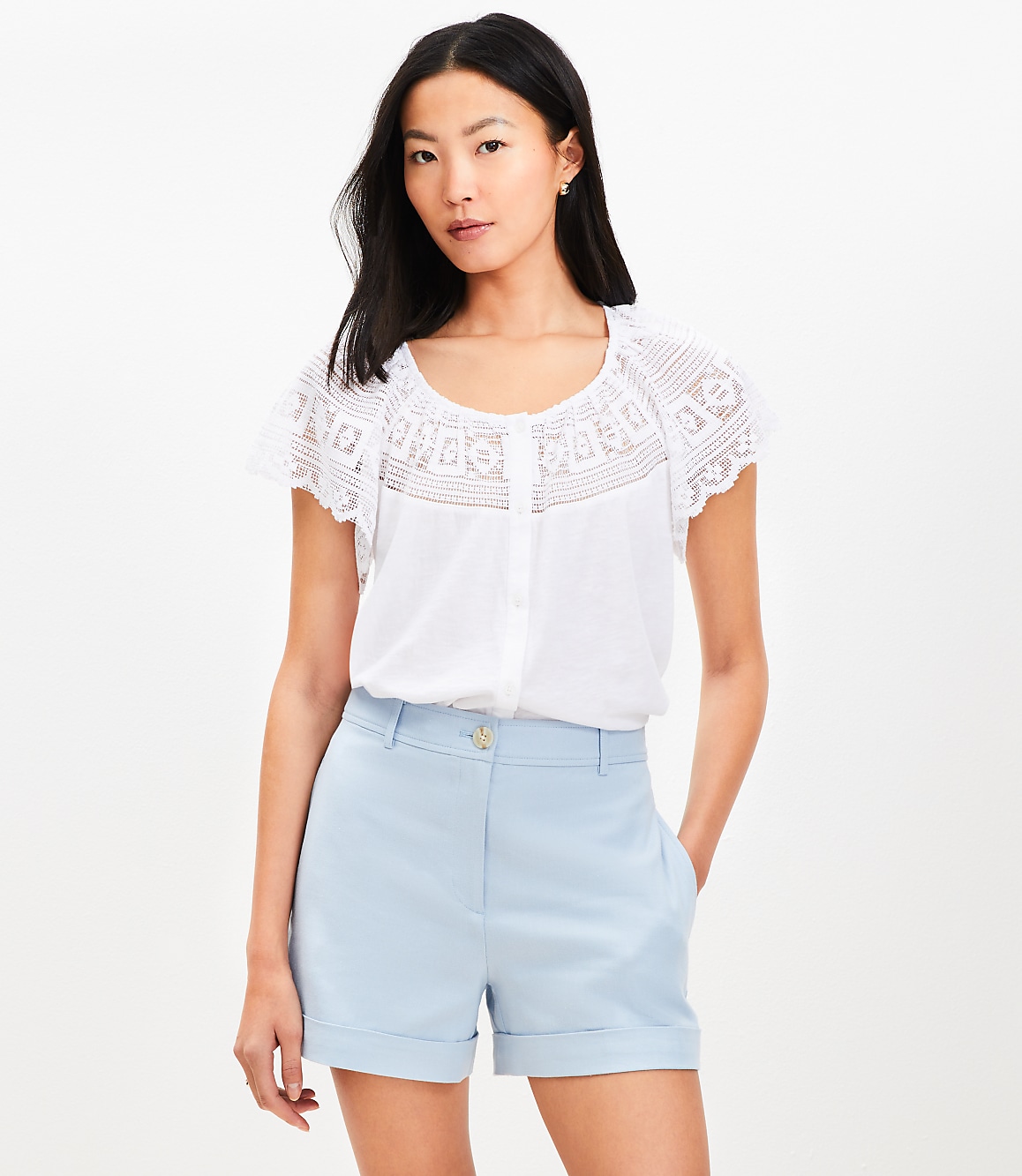 Lace Flutter Button Top
