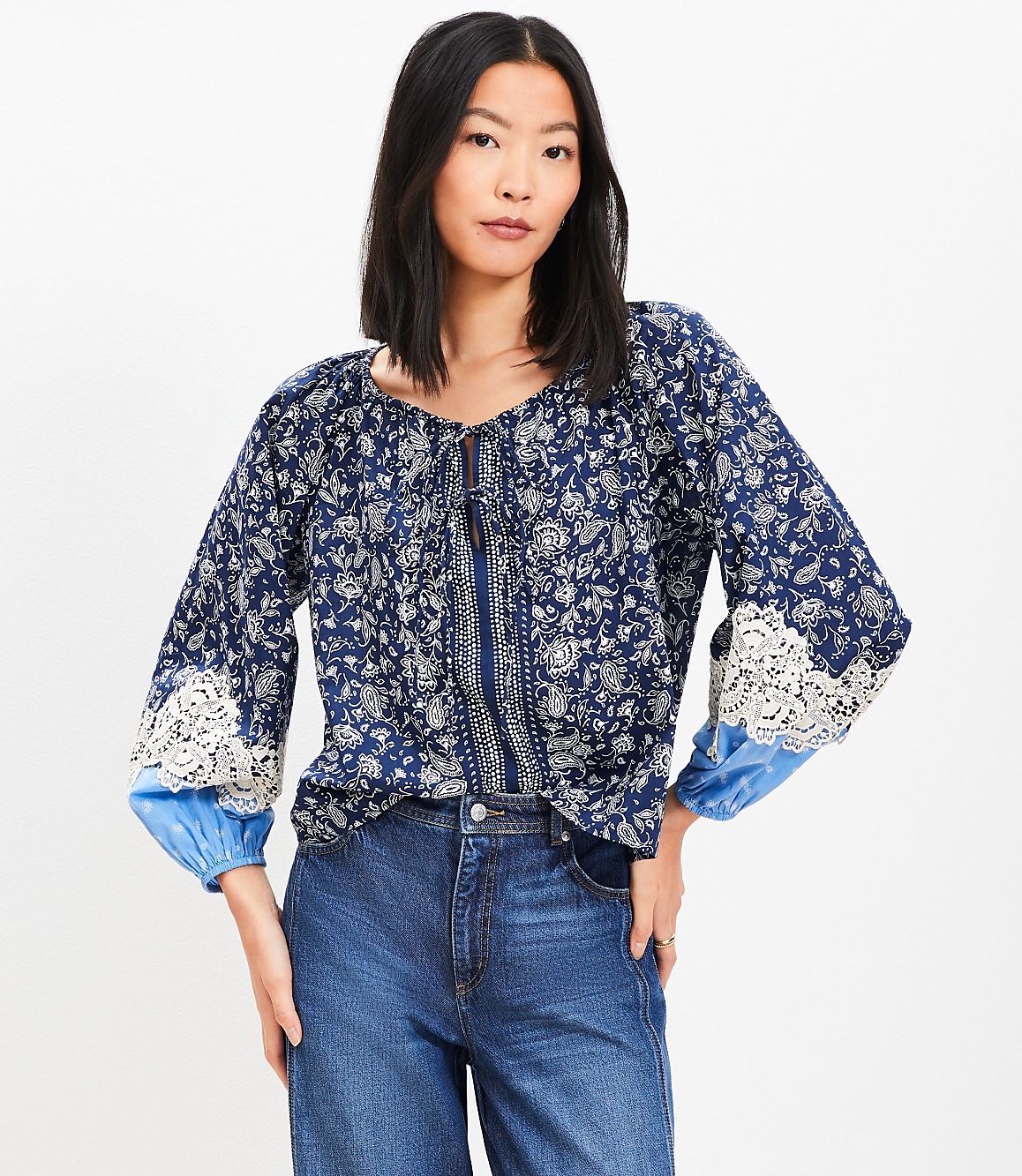 Petite Lace Paisley Tie Blouse