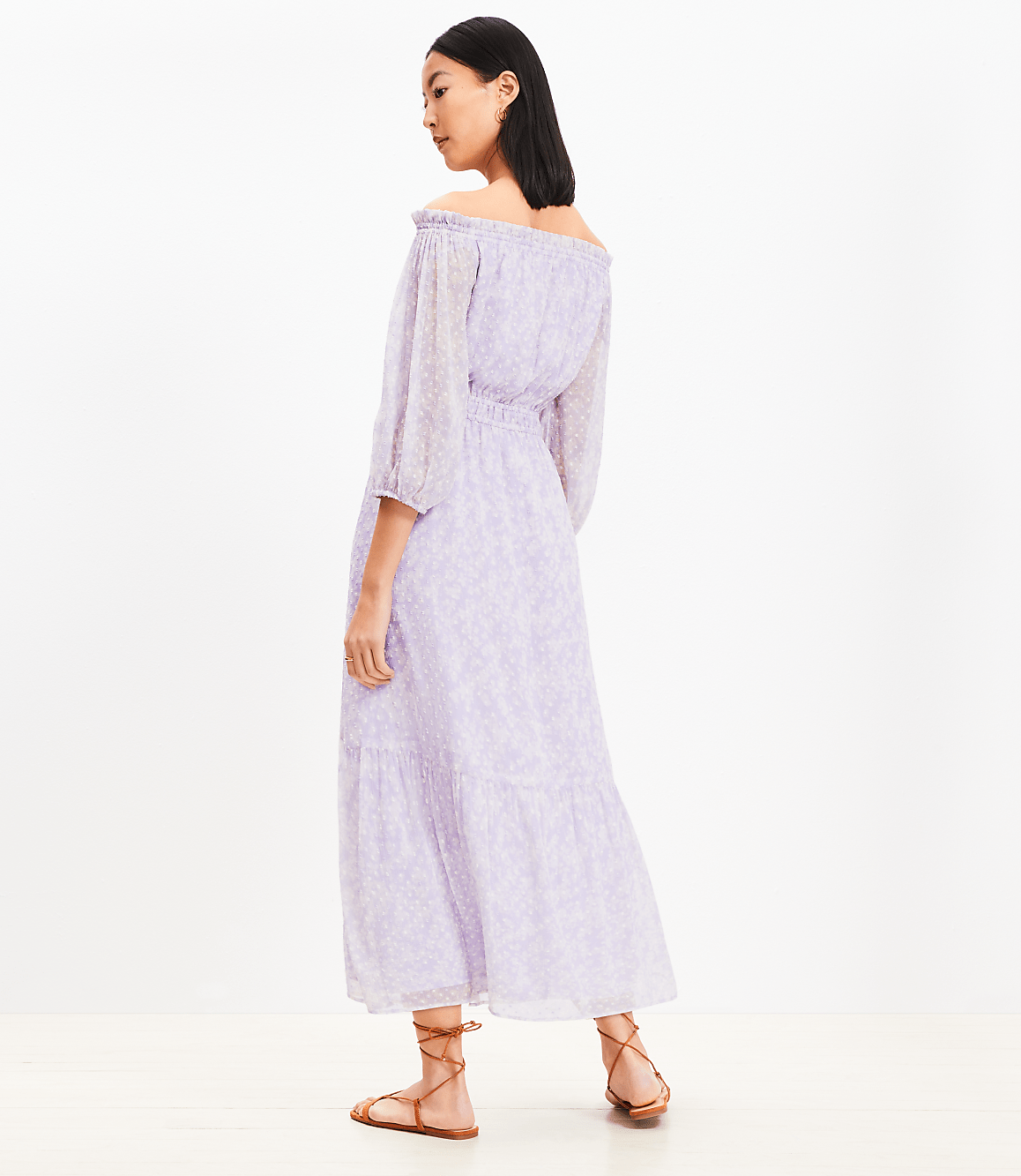 Petite Floral Balloon Sleeve Off The Shoulder Midi Dress