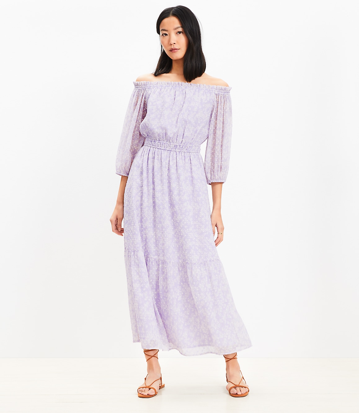 Floral Balloon Sleeve Off The Shoulder Midi Dress