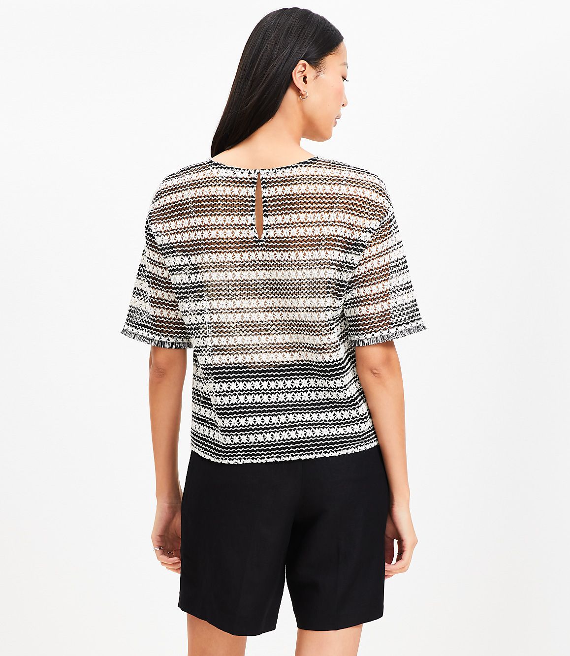 Petite Striped Crochet Modern Tee