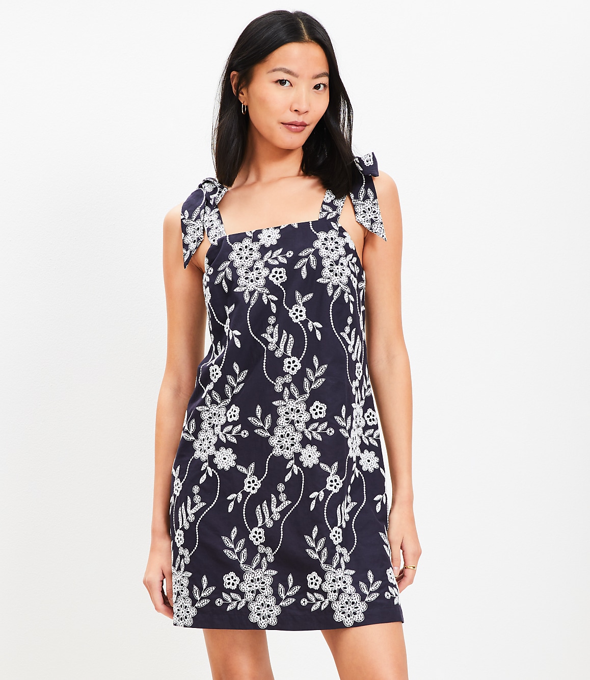 Petite Floral Eyelet Tie Strap Mini Dress