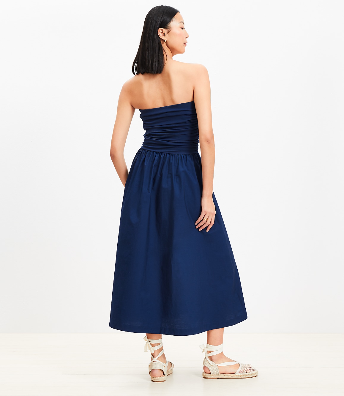 Strapless Poplin Mixed Media Pocket Dress