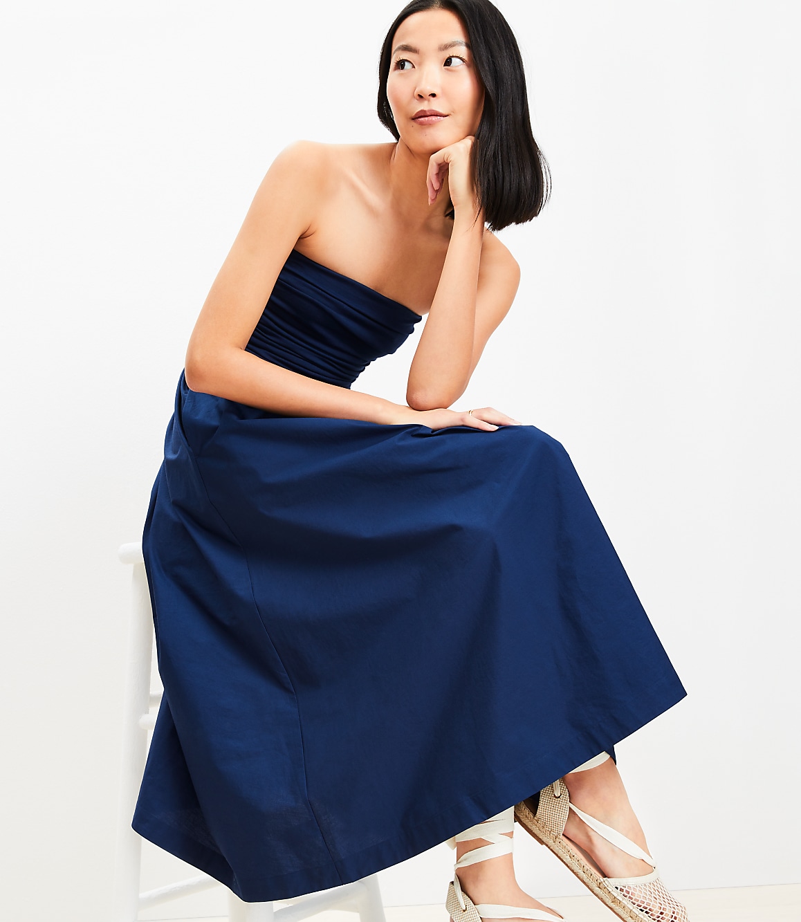 Strapless Poplin Mixed Media Pocket Dress