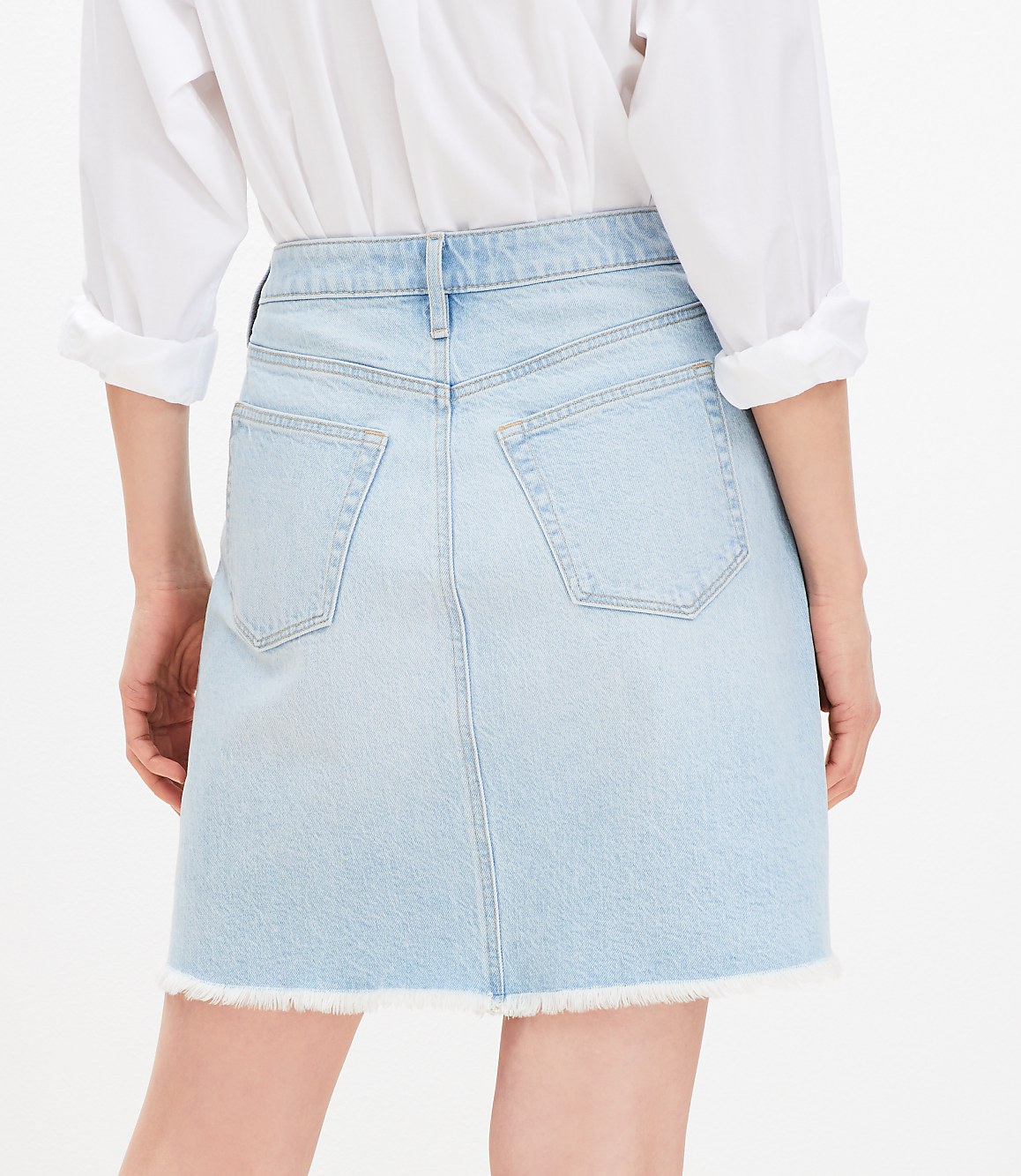 Petite Frayed Denim Mini Skirt in Light Wash Indigo