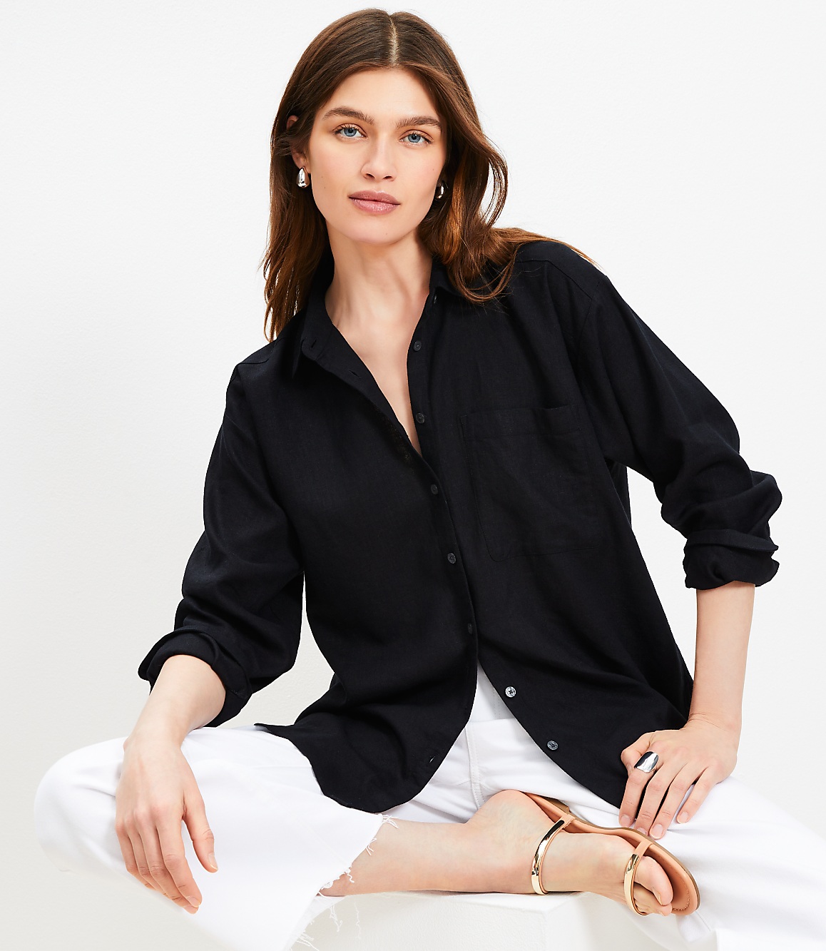Linen Blend Everyday Oversized Pocket Shirt