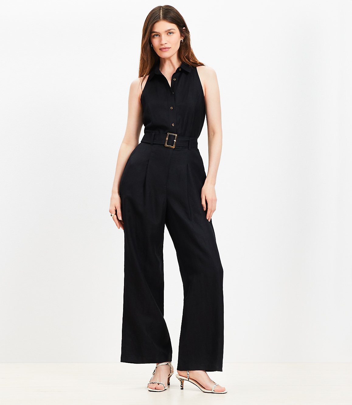 Petite Linen Blend Halter Jumpsuit