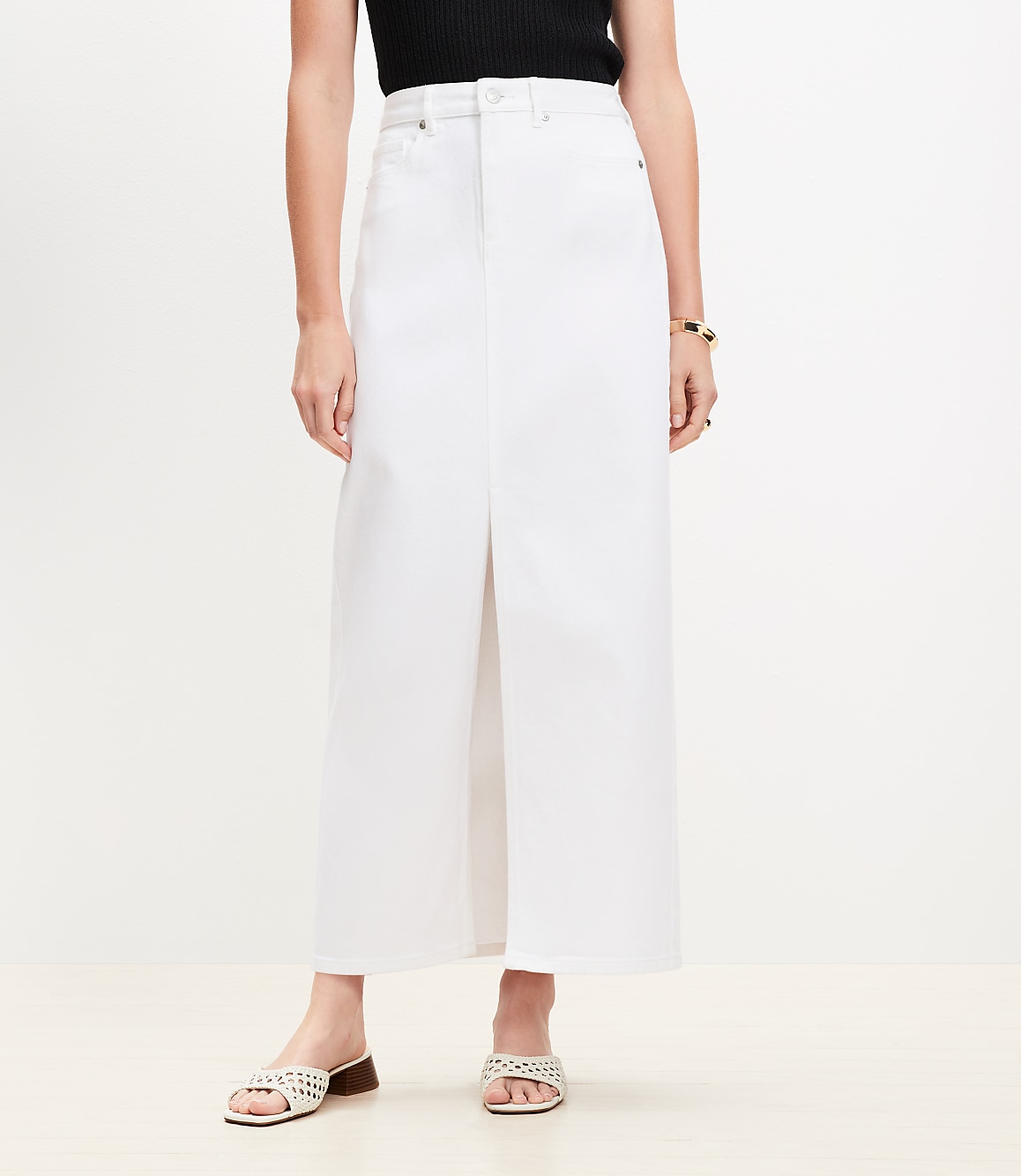 Petite Denim Maxi Skirt in White