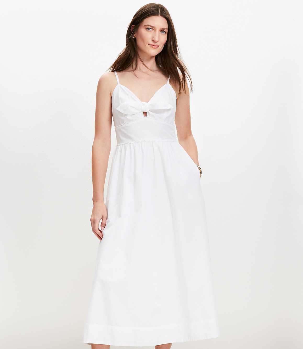 Petite Tie Poplin Midi Pocket Dress
