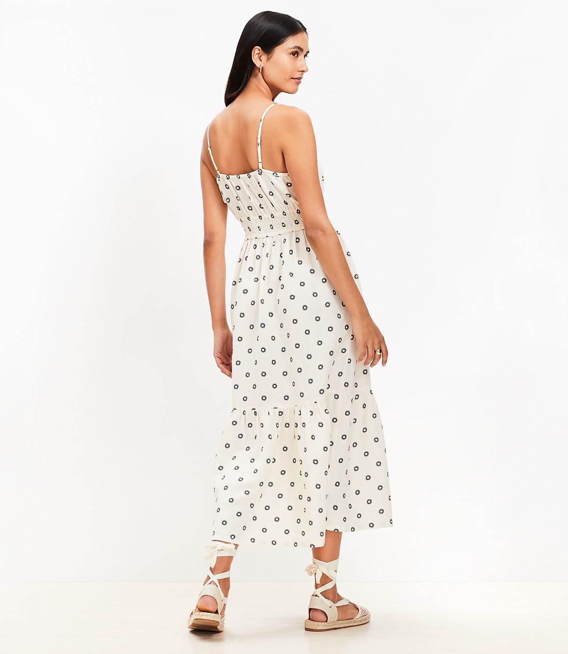 Petite Dotted Tie Linen Blend Strappy Midi Dress