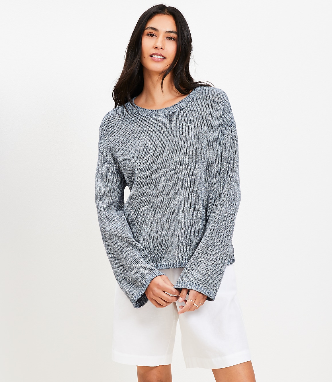 Scalloped Pointelle Flare Sleeve Sweater