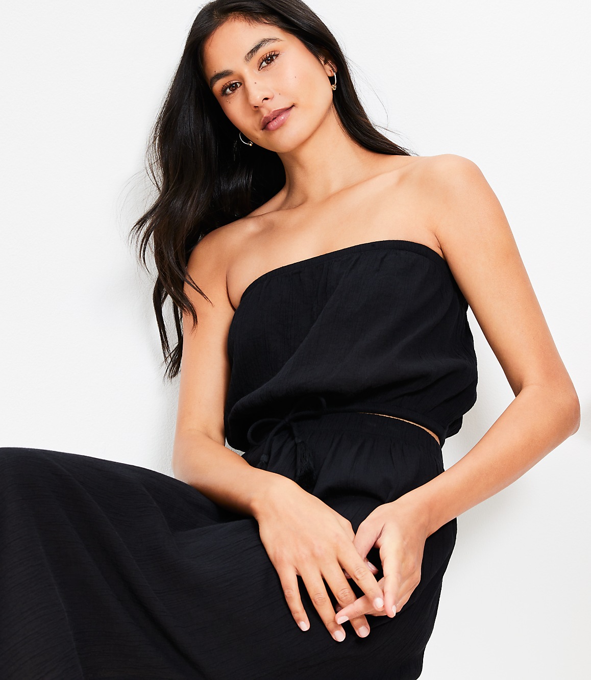 LOFT Beach Crinkle Strapless Bubble Hem Top