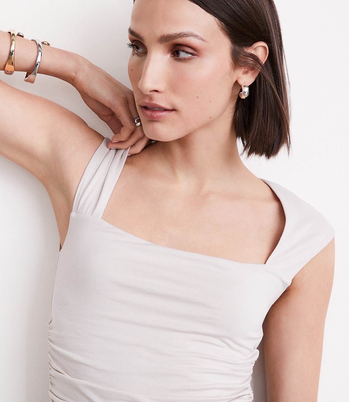 Petite LOFT Versa 360 Knit Ruched Square Neck Bodysuit