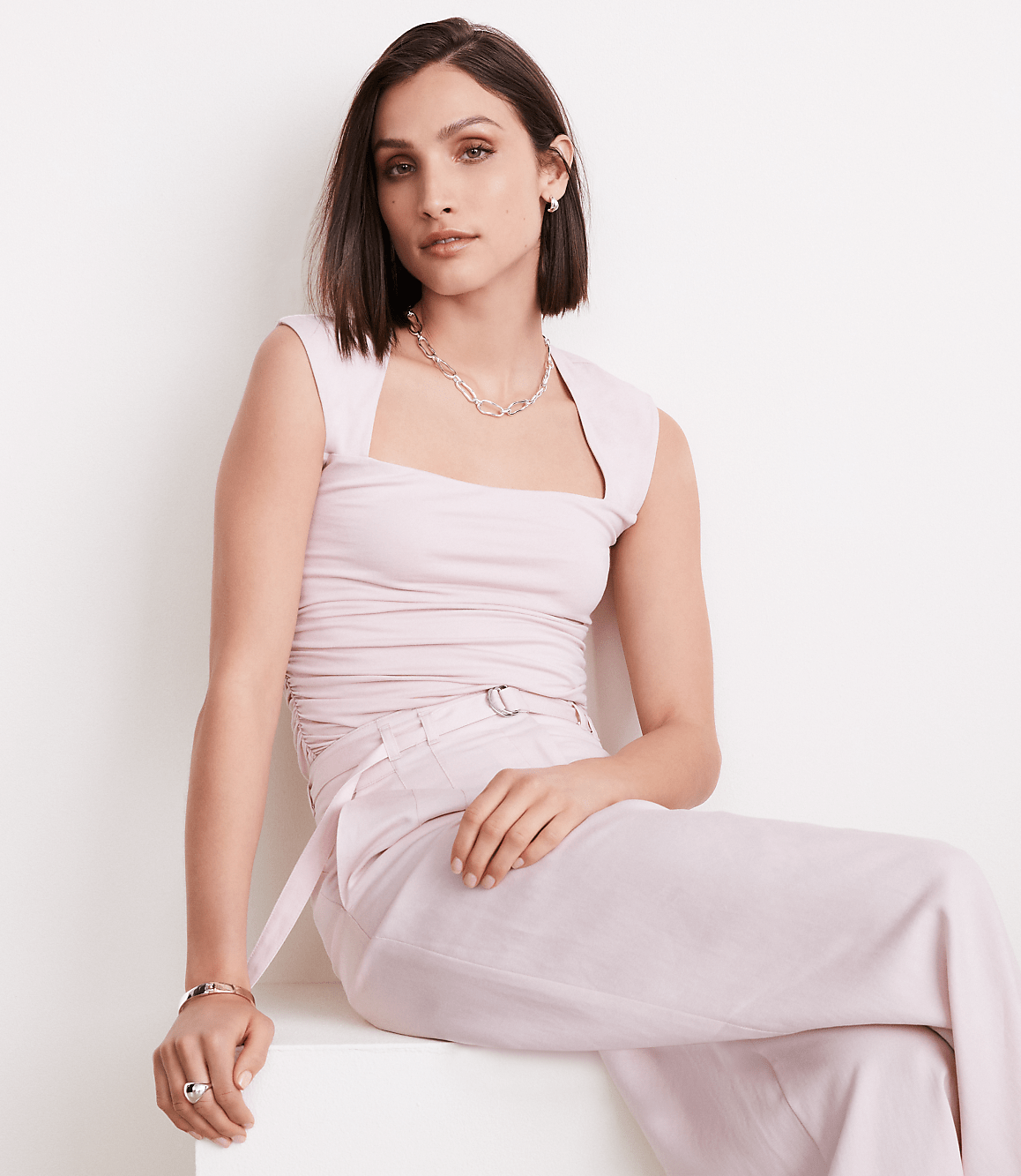 Petite LOFT Versa 360 Knit Ruched Square Neck Bodysuit