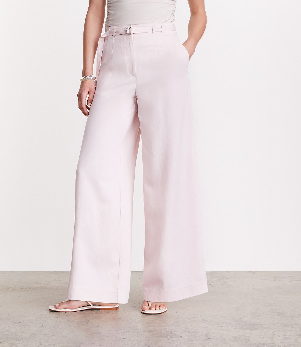 Petite LOFT Versa Pure Spun Belted Wide Leg Pants