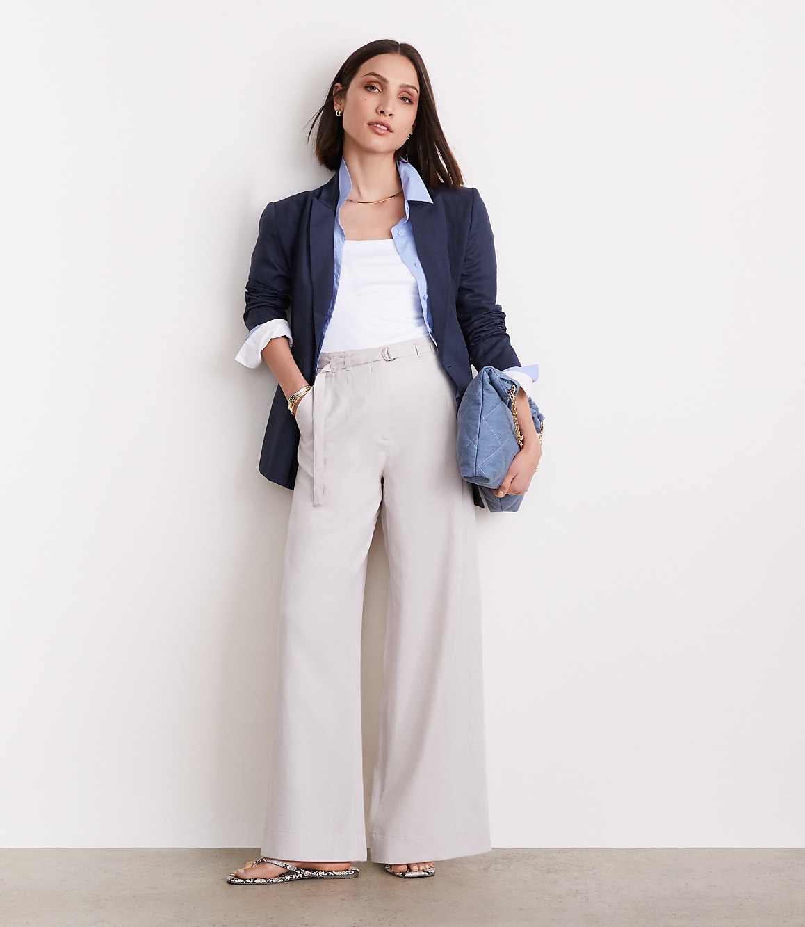 Petite LOFT Versa Pure Spun Belted Wide Leg Pants