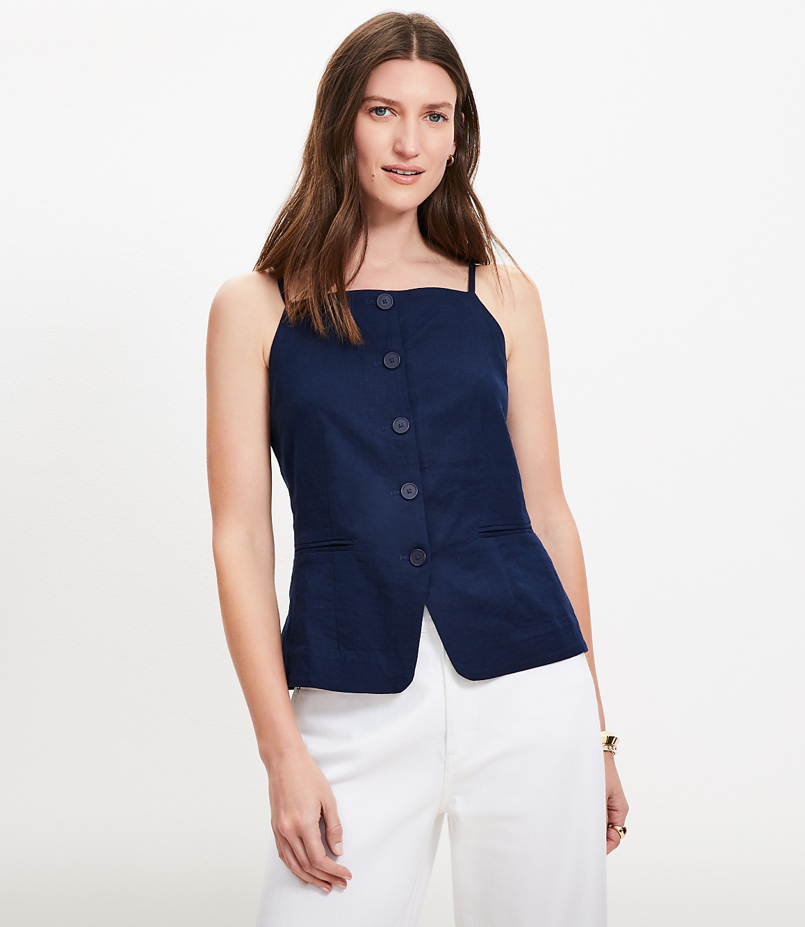 Petite Linen Blend Strappy Vest Top