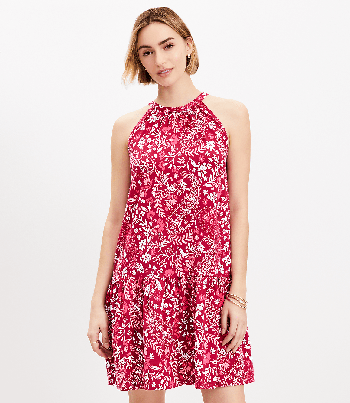 Petite Paisley Flounce Mini Halter Dress
