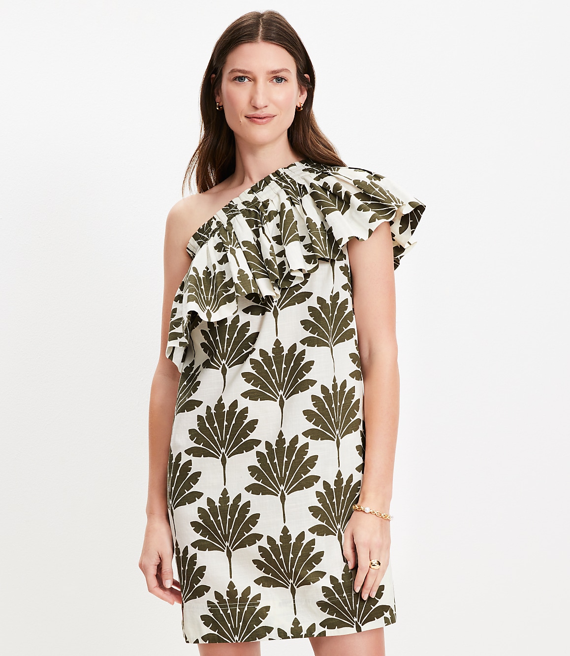 Palm Ruffle One Shoulder Mini Dress