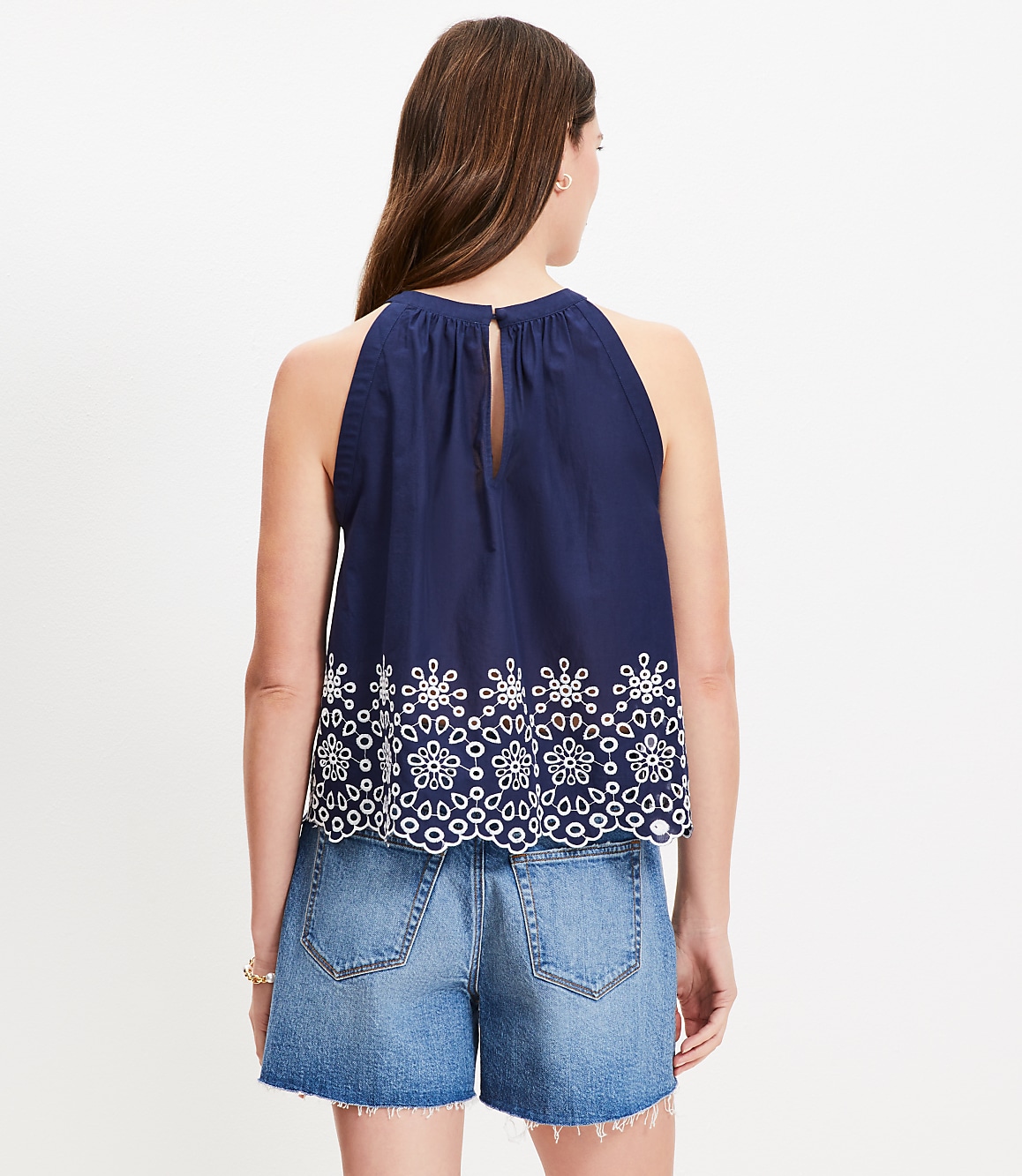 Daisy Eyelet Scalloped Halter Top
