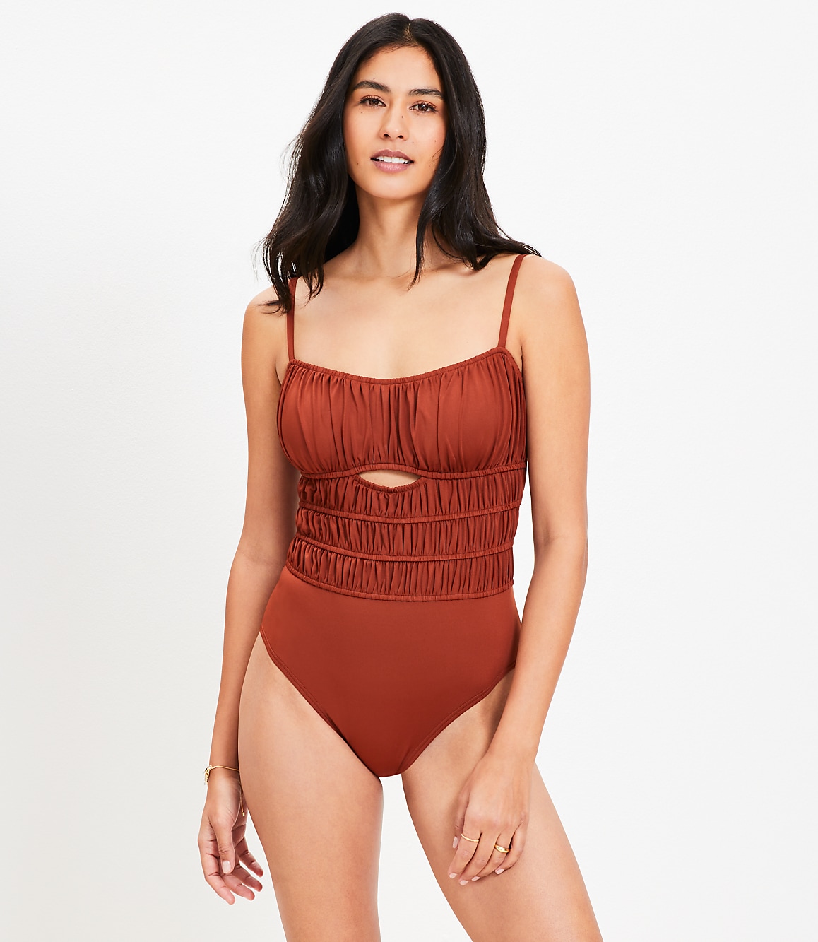 LOFT Beach Shirred Cutout One Piece Swimsuit