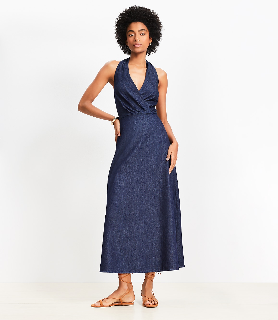 Petite Chambray Midi Halter Dress