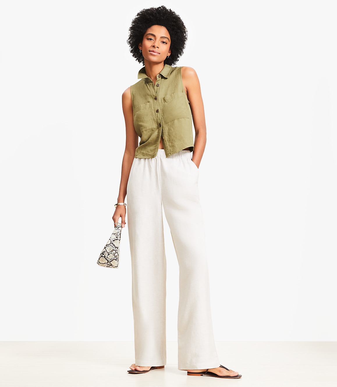 Petite Pull On Straight Pants in Linen Blend