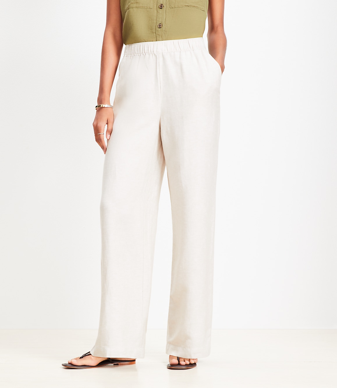 Petite Pull On Straight Pants in Linen Blend