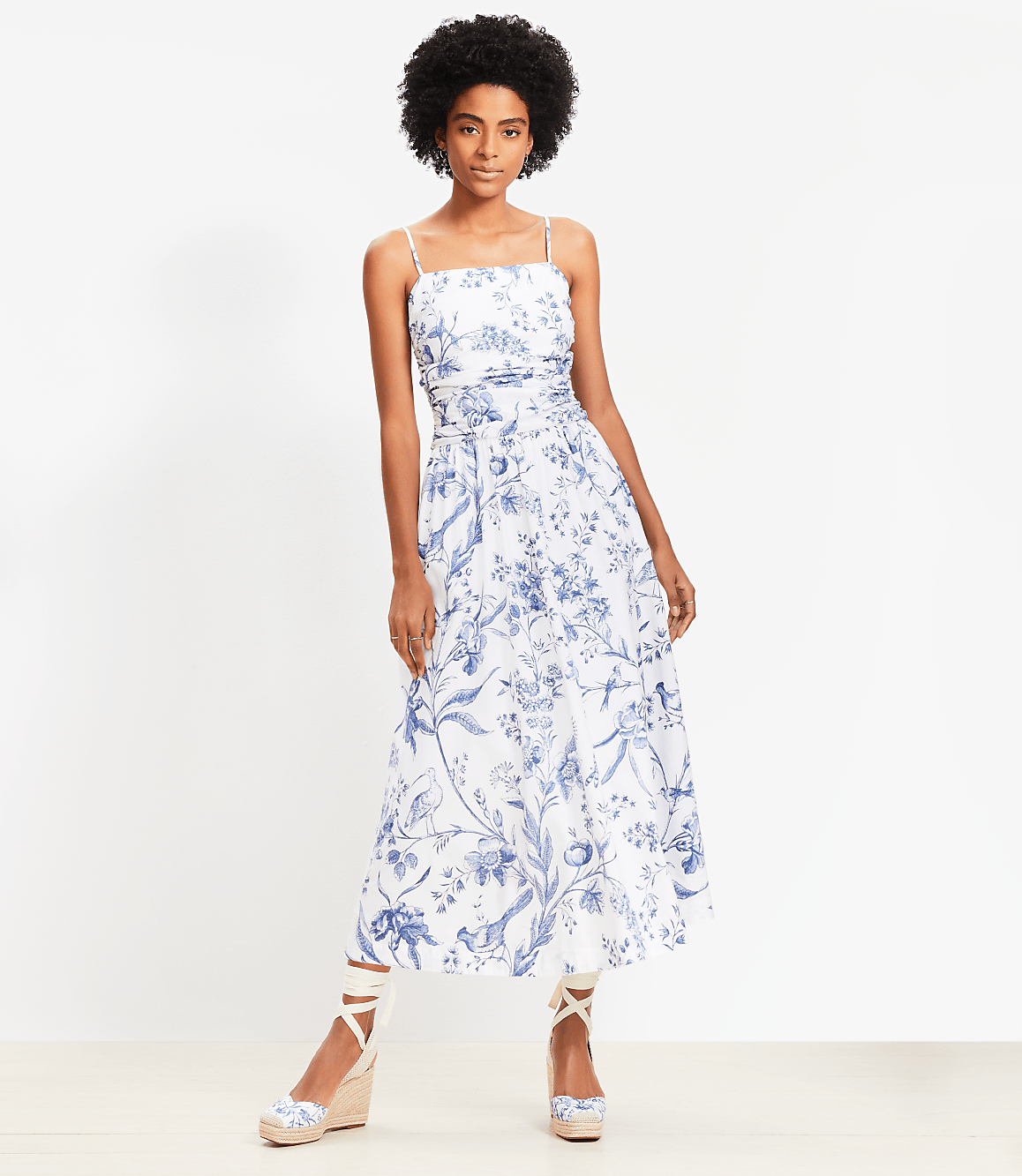 Bird Toile Strappy Midi Pocket Dress
