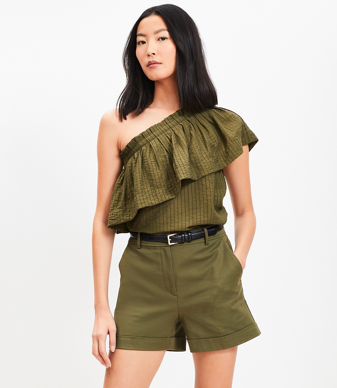 Striped Ruffle One Shoulder Top