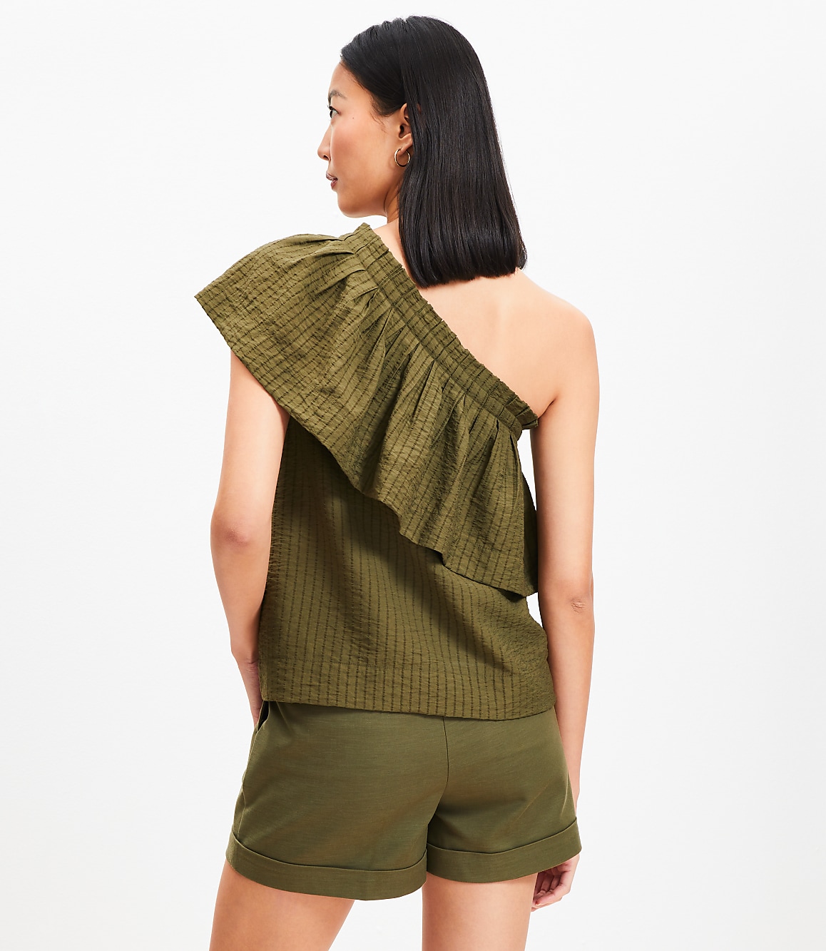 Striped Ruffle One Shoulder Top