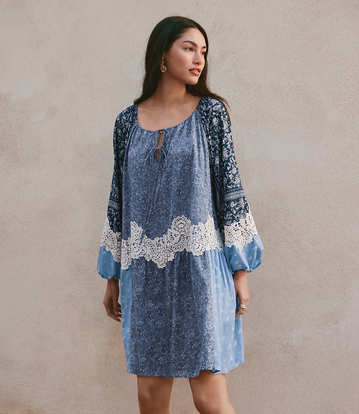 Petite Lace Paisley Tie Mini Pocket Dress
