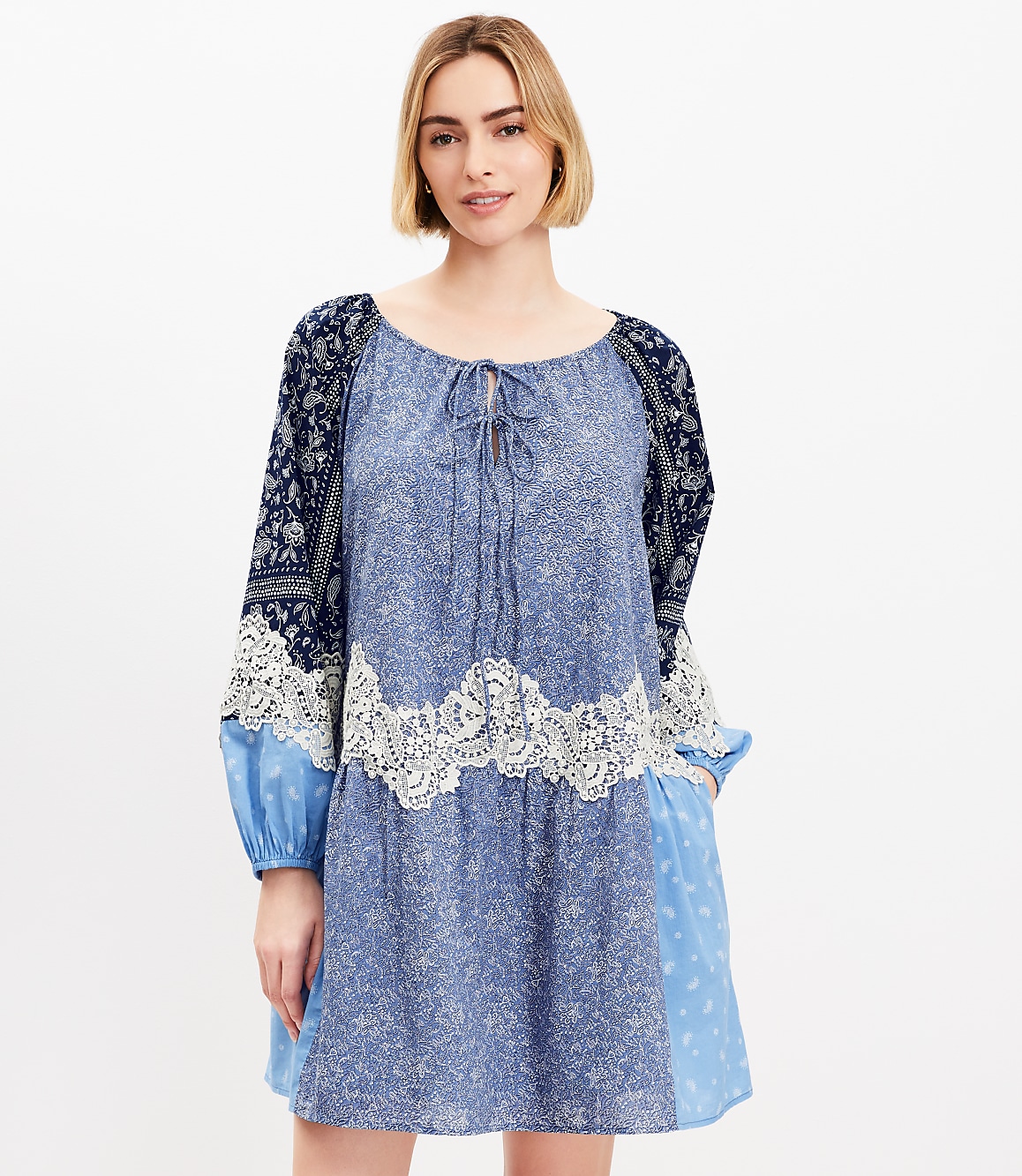 Tall Lace Paisley Tie Mini Pocket Dress