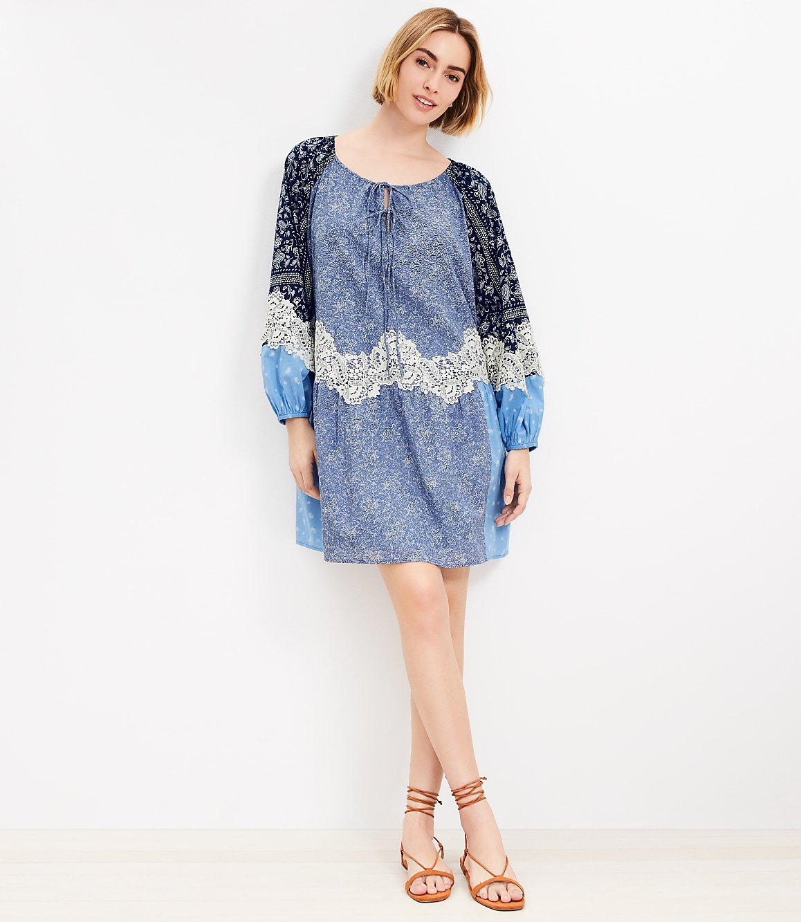 Lace Paisley Tie Mini Pocket Dress