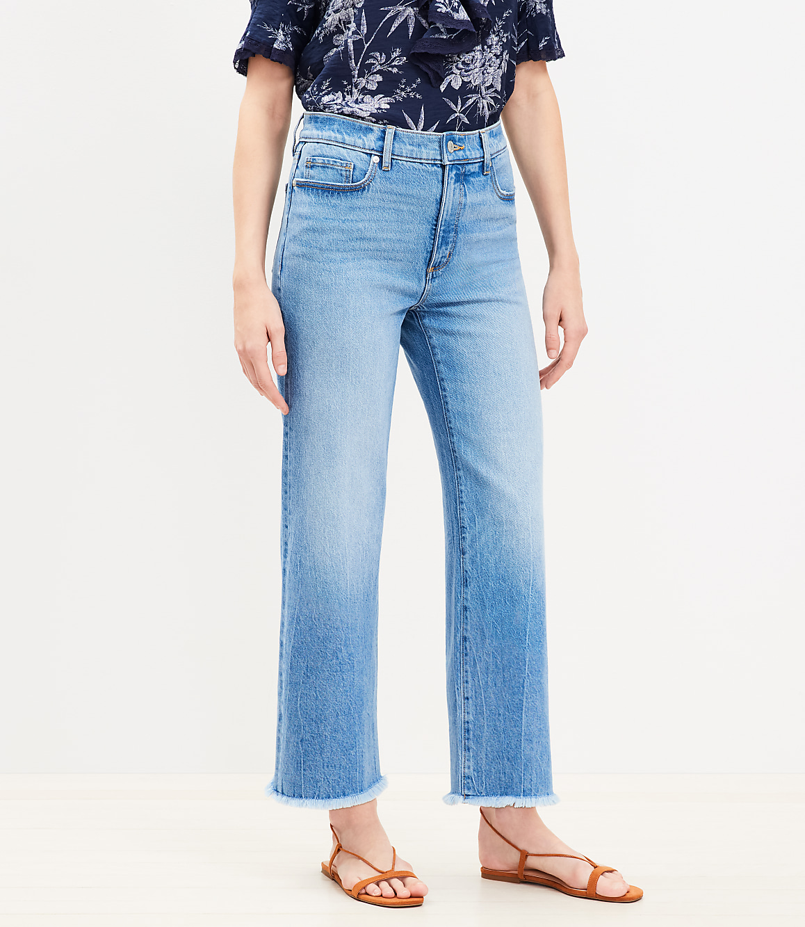 Petite Frayed High Rise Wide Leg Crop Jeans in White