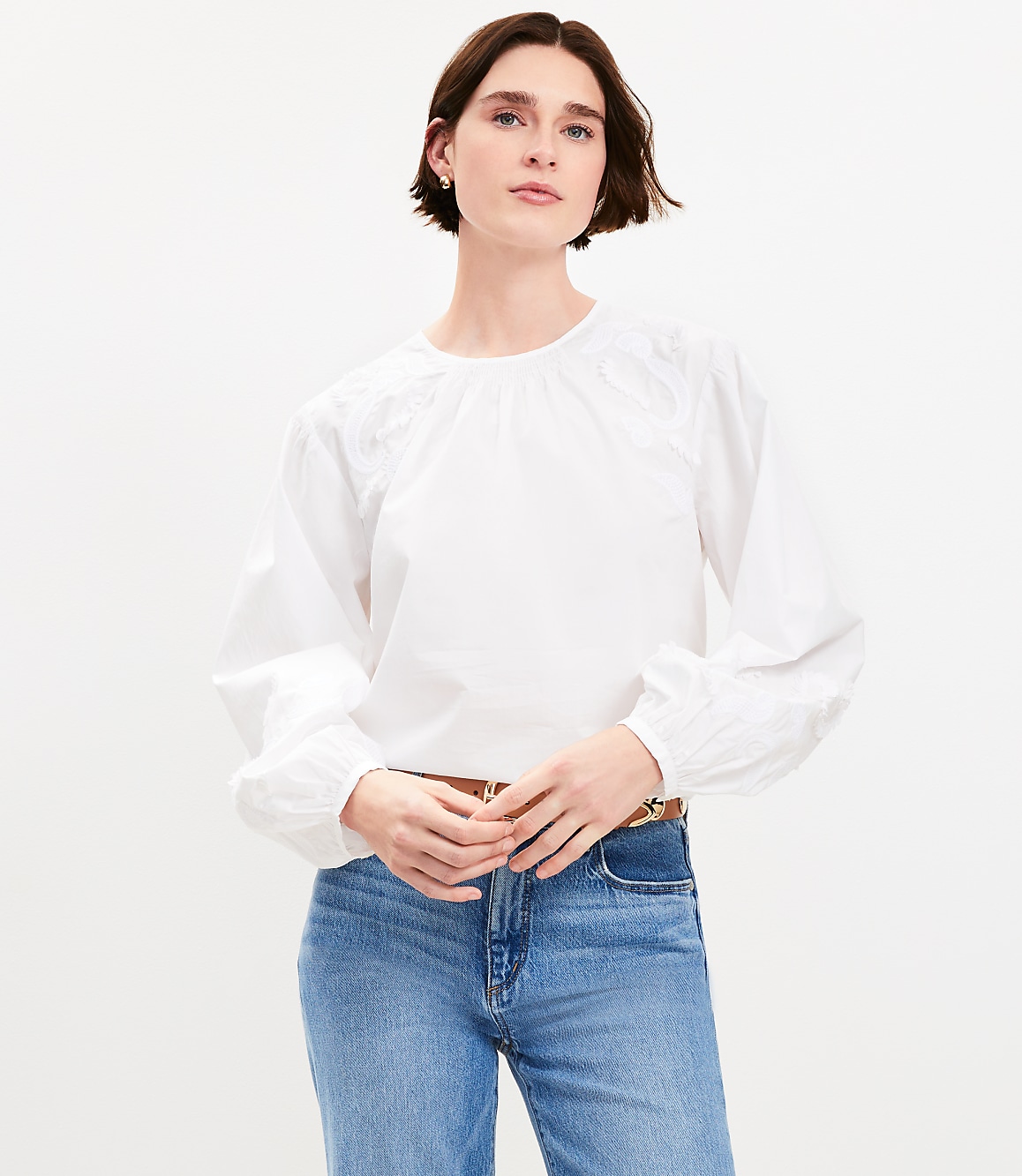 Petite Lace Poplin Tie Back Blouse