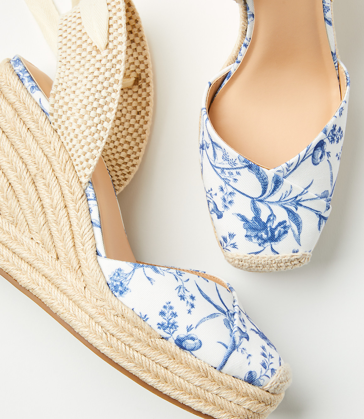 Bird Toile Lace Up Espadrille Wedges