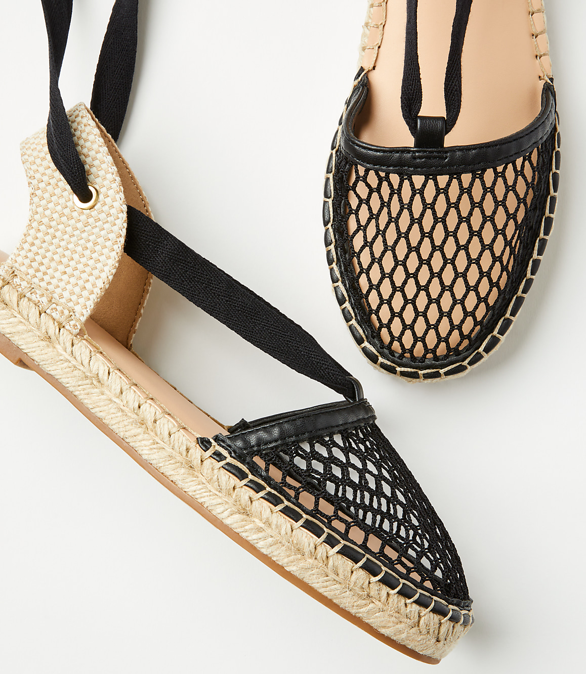 Mesh Lace Up Flat Espadrilles