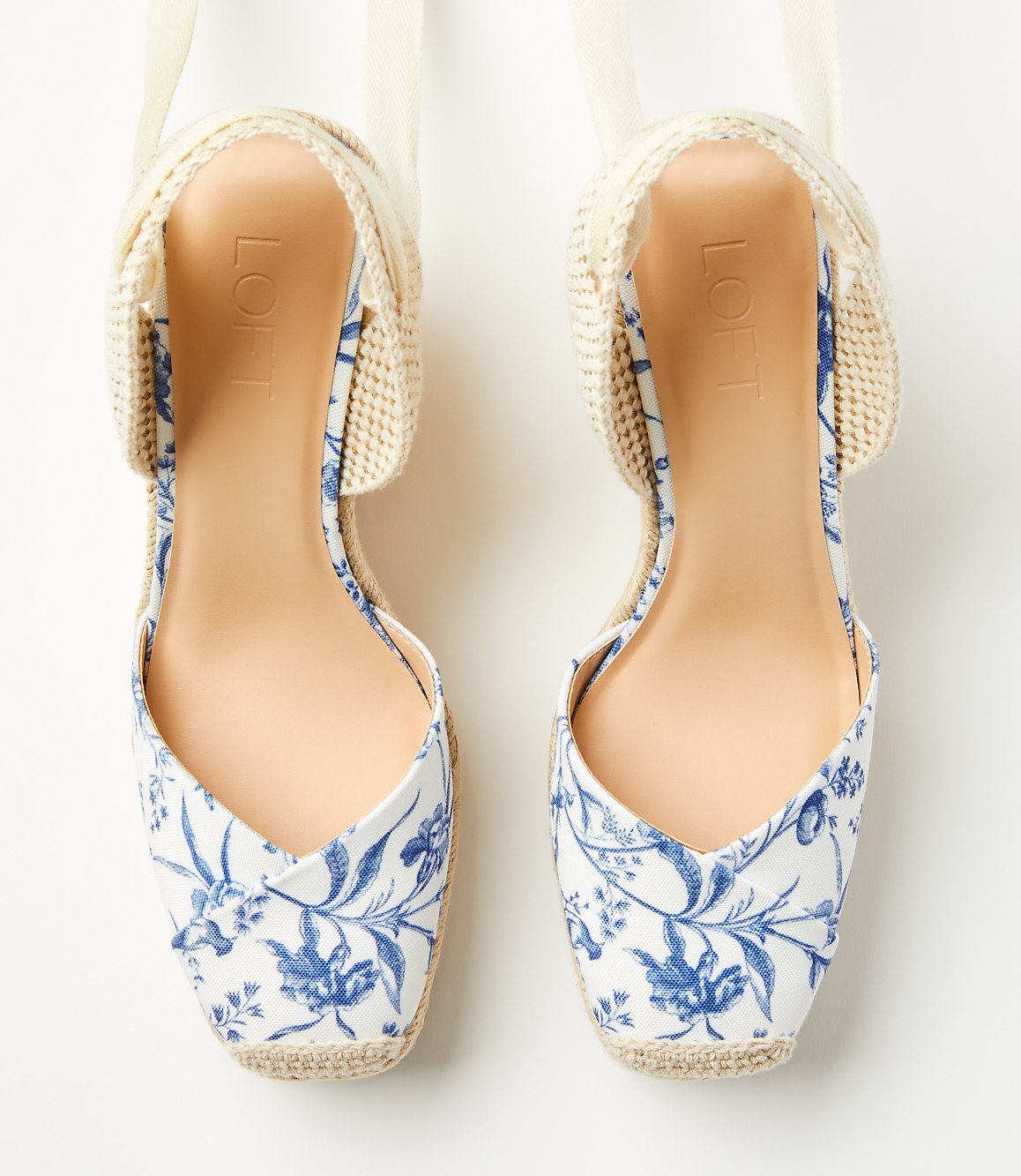 Bird Toile Lace Up Espadrille Wedges
