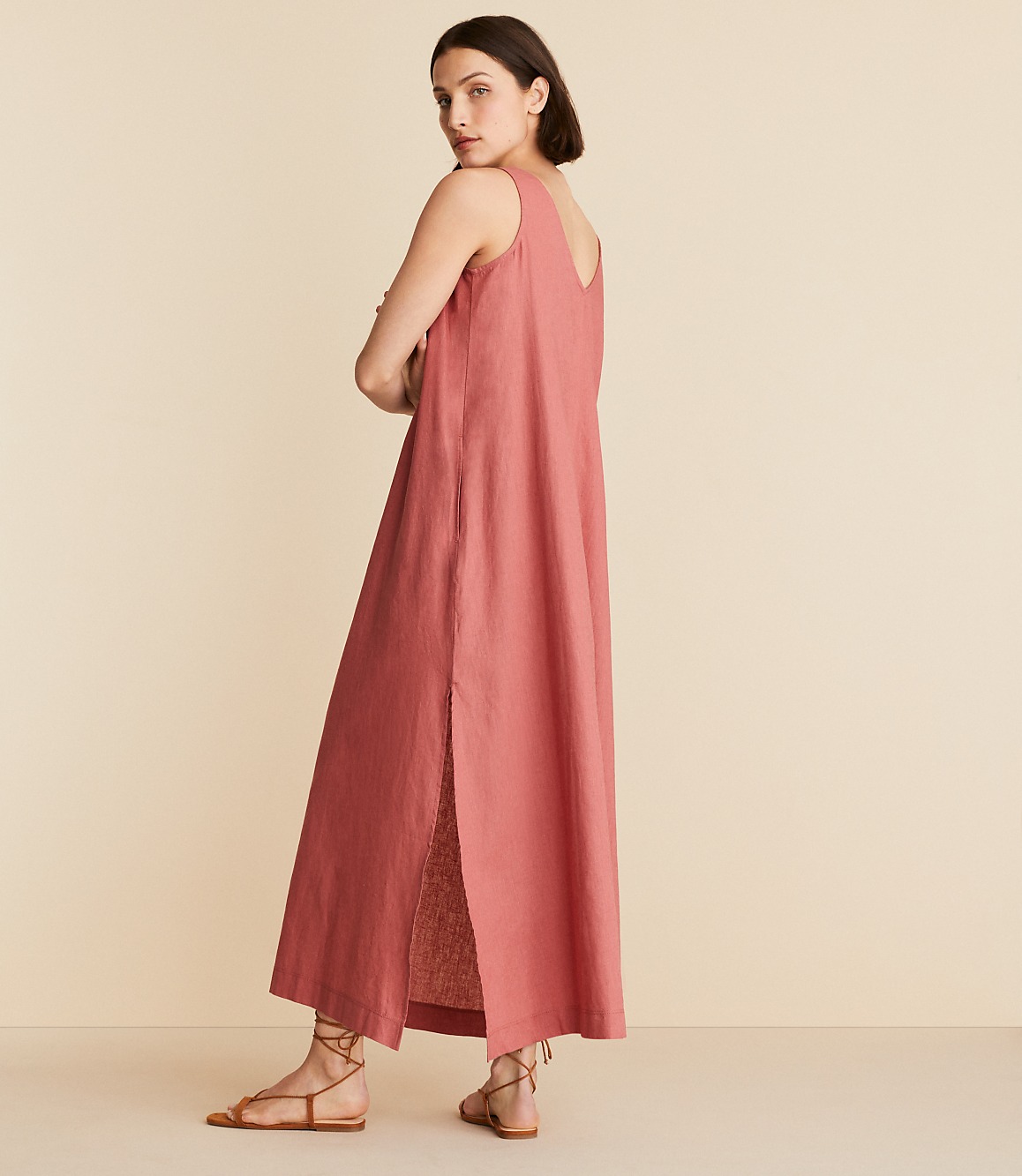 lou and grey pink dress & Linen Cotton Tie Keyhole Maxi Pocket Striped dress