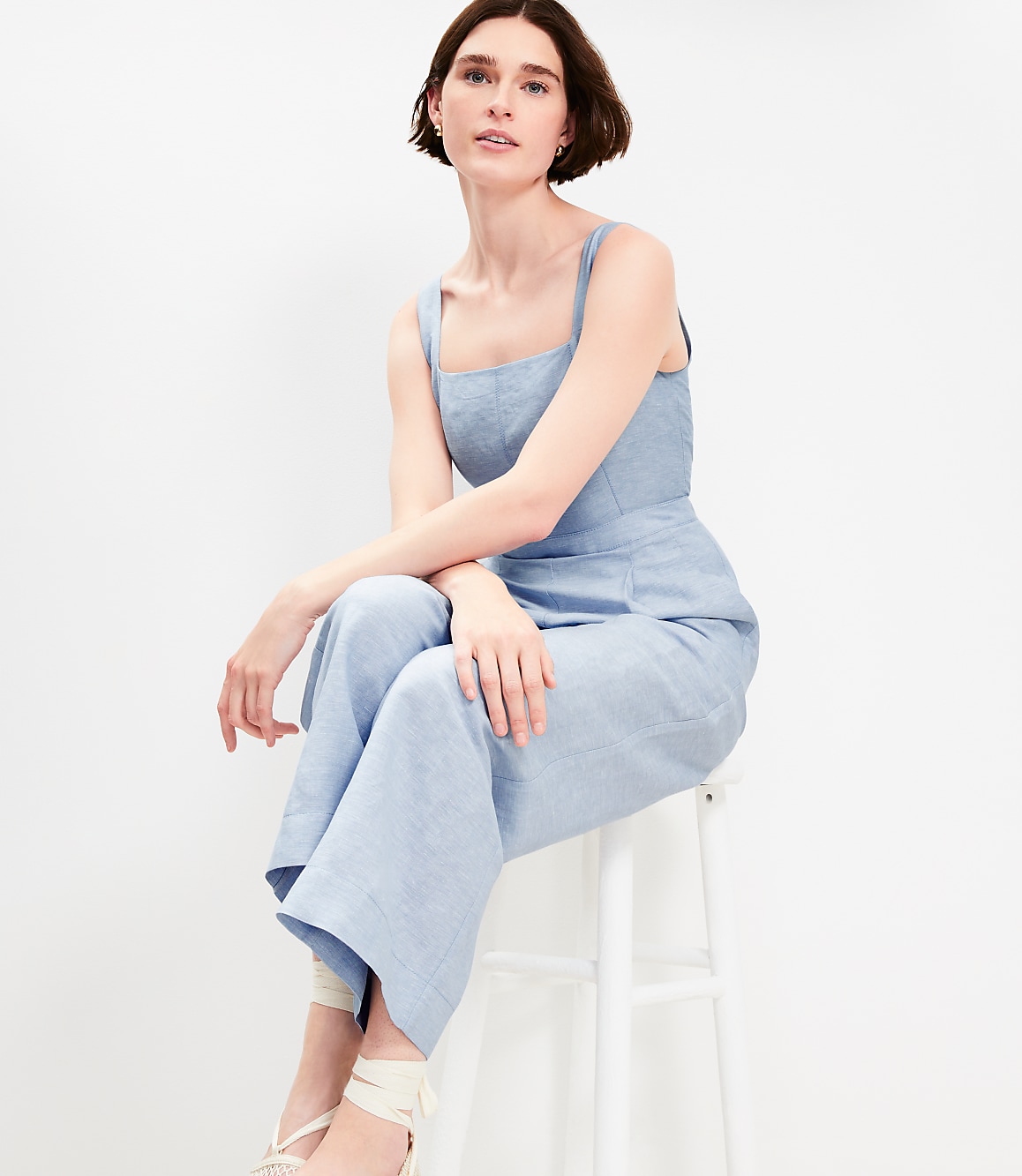 Petite Linen Blend Square Neck Jumpsuit