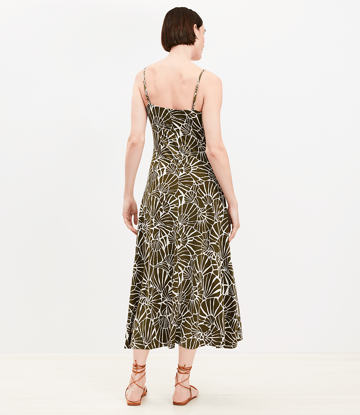 Shell Ruched Strappy Midi Dress