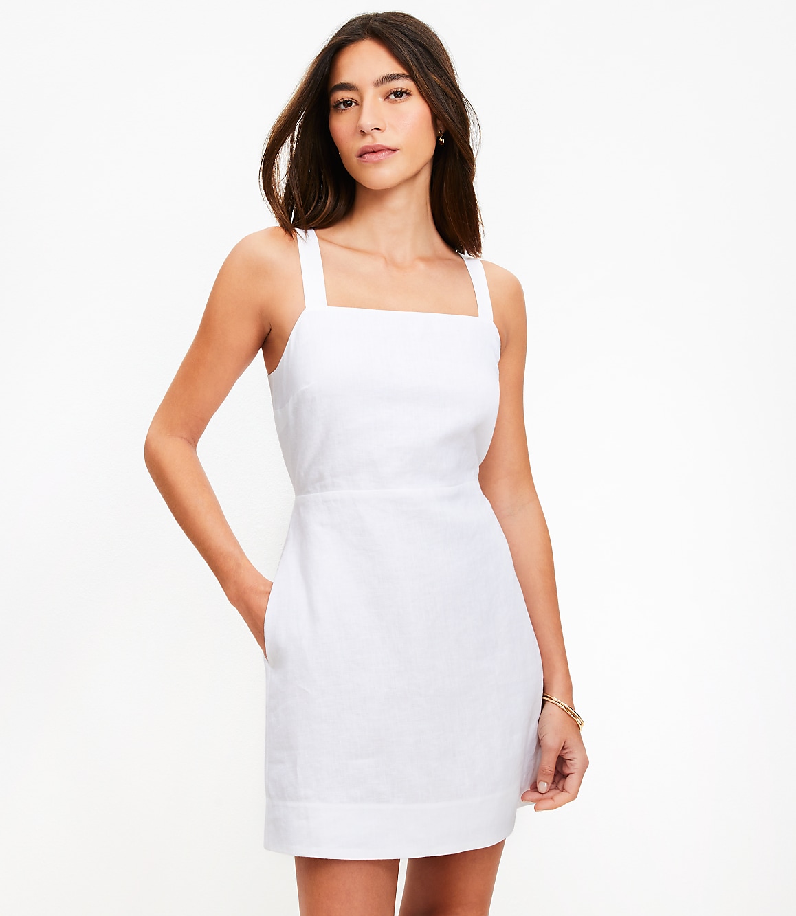 Linen Cutout Back Mini Pocket Dress
