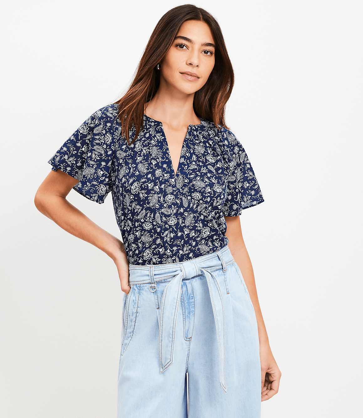 Petite Bandana Mixed Media Flutter Top