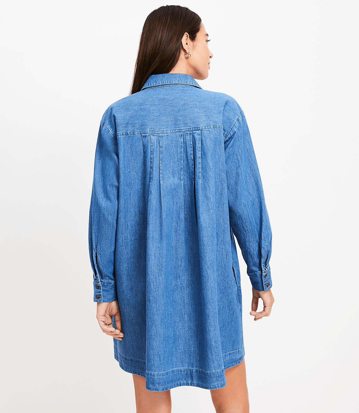 Tall Chambray Pleated Mini Pocket Dress